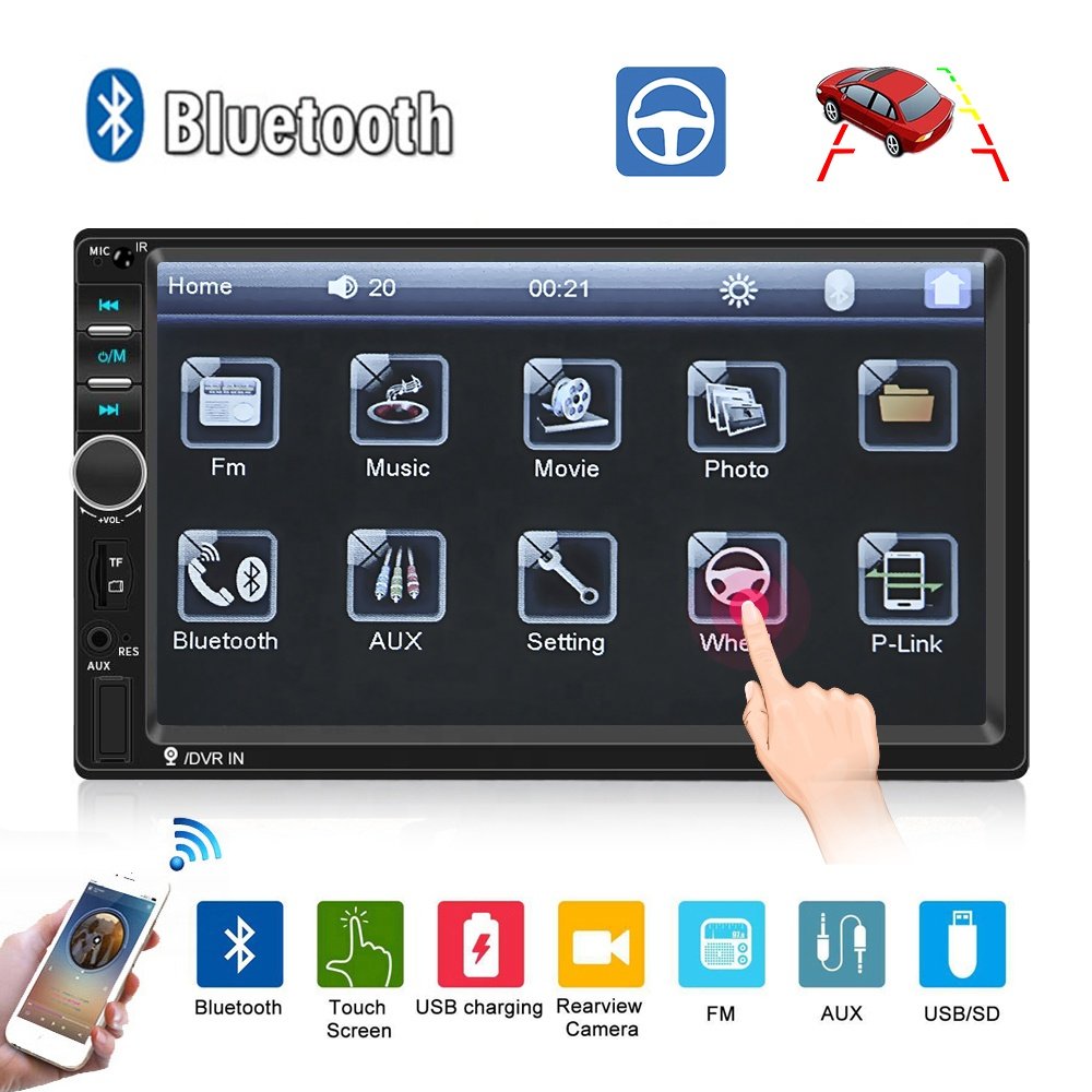 Podofo Car Radio Autoradio 7" 2 Din Touch Screen Car MP5 Player Audio Stereo BT Phone Link USB + Rear View Camera