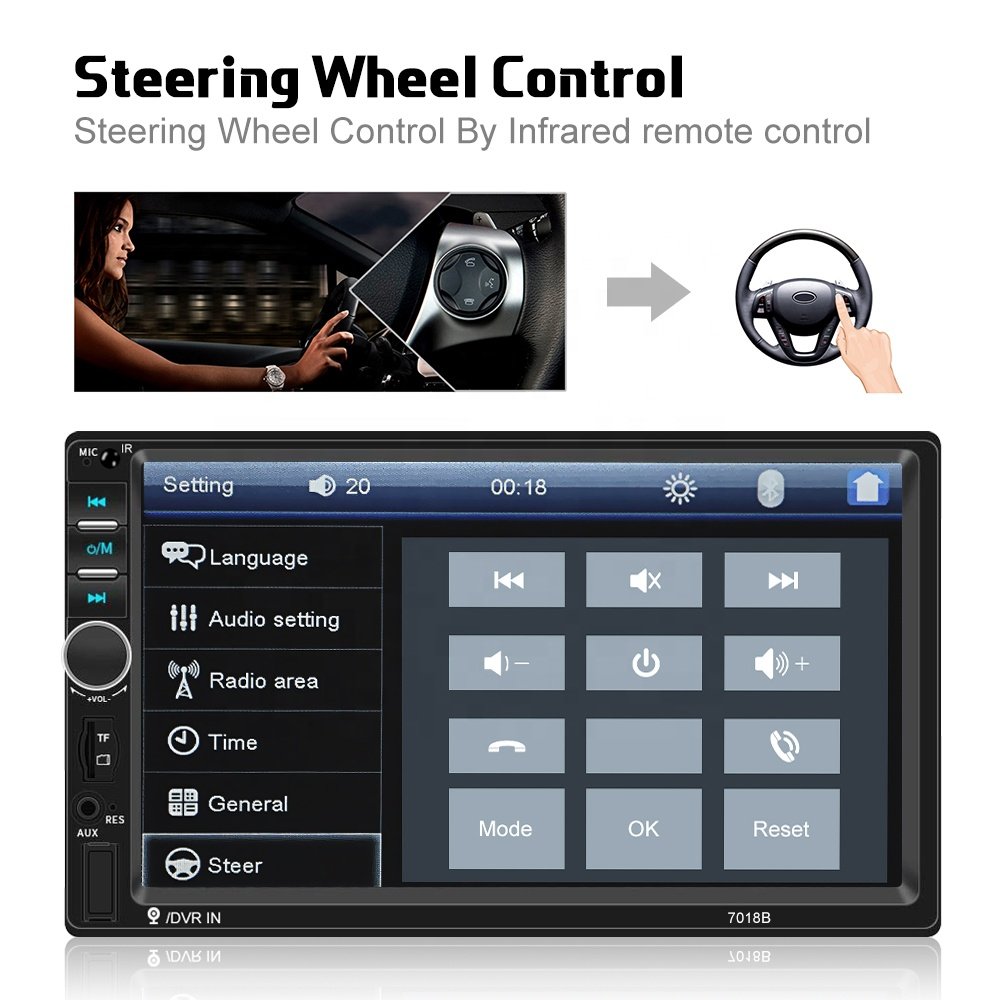Podofo Car Radio Autoradio 7" 2 Din Touch Screen Car MP5 Player Audio Stereo BT Phone Link USB + Rear View Camera