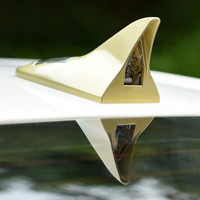 Car Solar Shark Fin Antenna Decoration, Anti Rear End Roof with Remote Warning Flashing Lights on the Tail Wing.