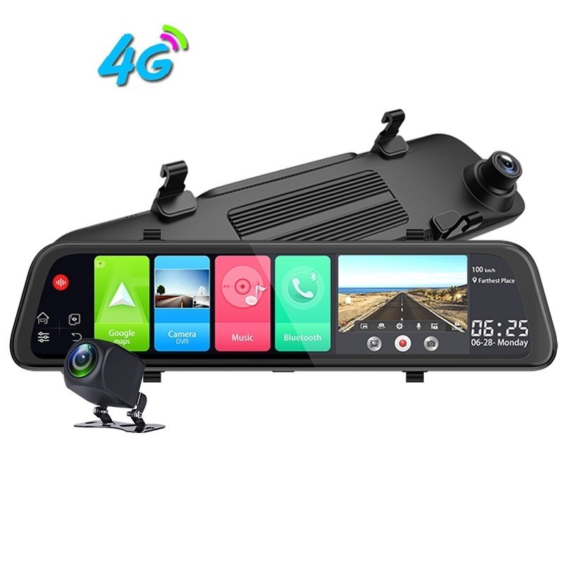 4G Dual Lens 1080p Car DVR 12'' Touchscreen Dash Cam with Wi-Fi GPS Navigation ADAS Android 8.1 Stream Media Rearview Mirror
