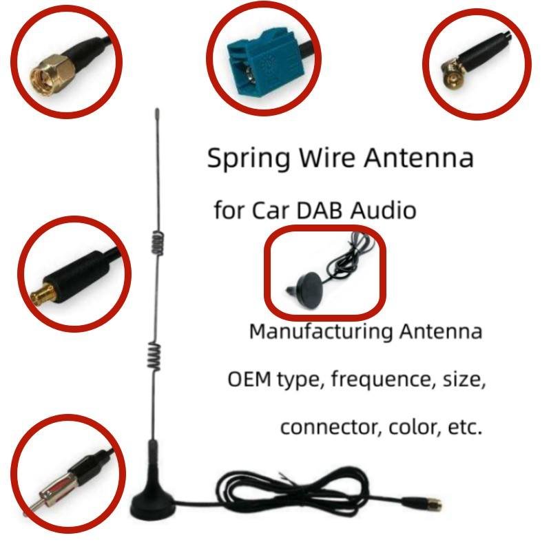 Car Audio Broadcast DAB Antenna Home Audio Digital Antenna Aerial Thin Spring Wire Rod 306mm with Magnet Base Cable 0.6m-5m
