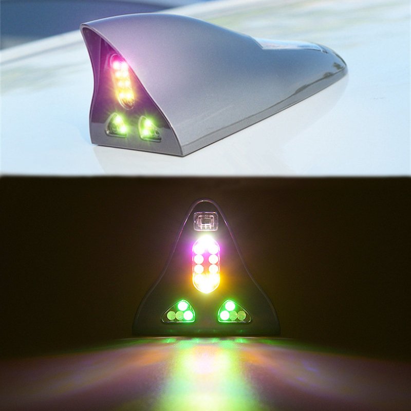 Car LED Strobe Light Shark Fin Antenna Universal Solar Charger Magnetic Roof Spoiler Aerial Decorative Auto Power Radio Antenna