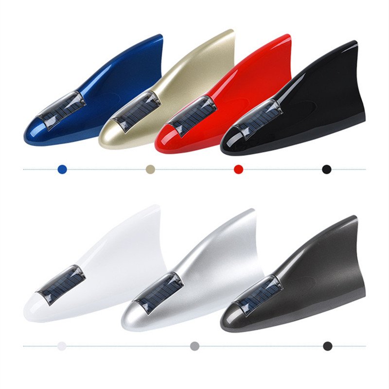 Car LED Strobe Light Shark Fin Antenna Universal Solar Charger Magnetic Roof Spoiler Aerial Decorative Auto Power Radio Antenna
