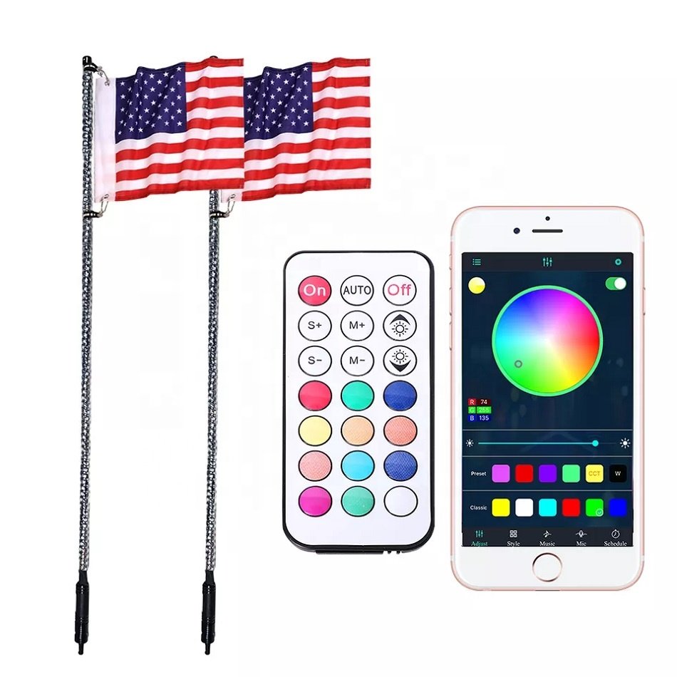 2ft 3ft 4ft 5ft 6ft Spiral RGB Led Tail Whips Buggy Warning Spring Antenna Led Whip Lights Flag for UTV ATV