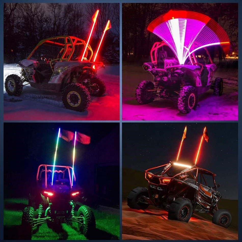 2ft 3ft 4ft 5ft 6ft Spiral RGB Led Tail Whips Buggy Warning Spring Antenna Led Whip Lights Flag for UTV ATV