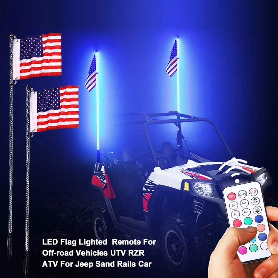 2ft 3ft 4ft 5ft 6ft Spiral RGB Led Tail Whips Buggy Warning Spring Antenna Led Whip Lights Flag for UTV ATV