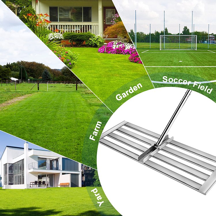 JH-Mech Lawn Leveller Easy to Level Soil Sand Surface Labor Saving Multi-Functional 30*10 Inch Rake for Leveling Lawn