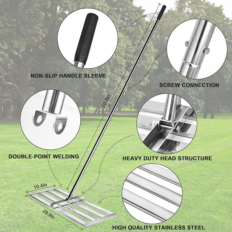 JH-Mech Lawn Leveller Easy to Level Soil Sand Surface Labor Saving Multi-Functional 30*10 Inch Rake for Leveling Lawn