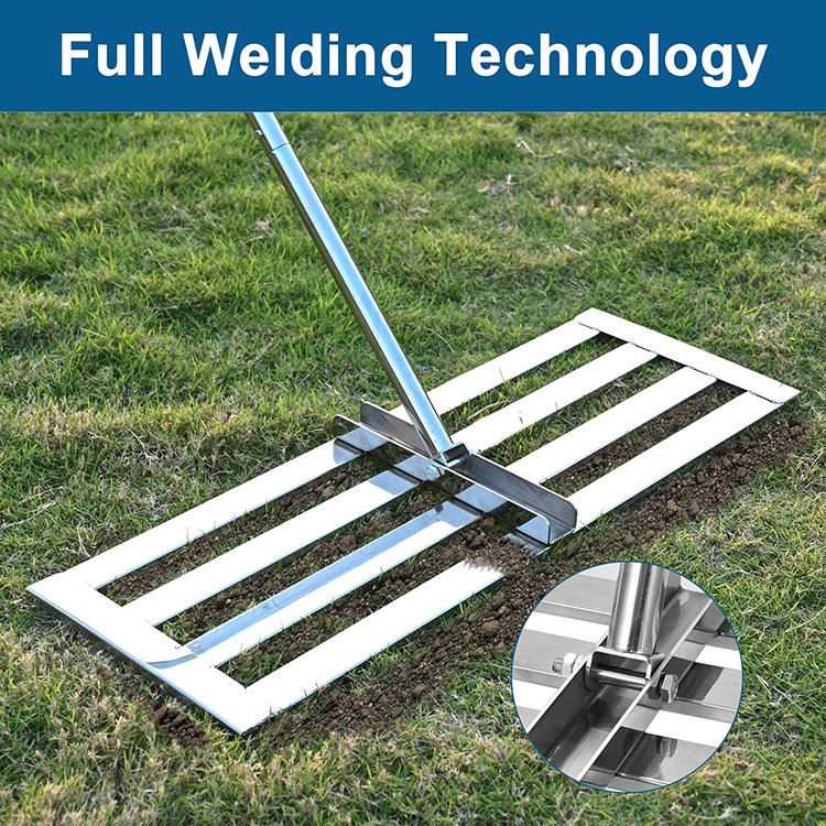JH-Mech Lawn Leveller Easy to Level Soil Sand Surface Labor Saving Multi-Functional 30*10 Inch Rake for Leveling Lawn