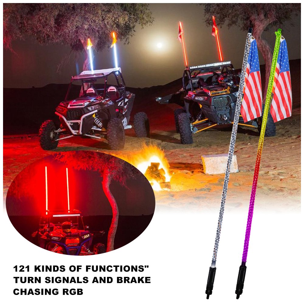 Rgb Spiral Led Whip Lights 3 4 5Ft Led 360 Degree Chasing Color Blue-tooths Flag Antenna for Atv Utv Truck Buggy