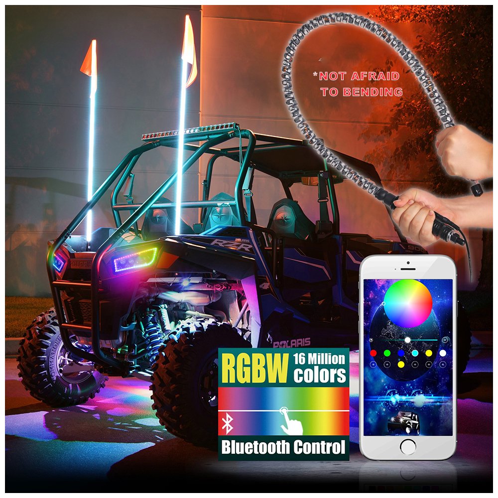 Rgb Spiral Led Whip Lights 3 4 5Ft Led 360 Degree Chasing Color Blue-tooths Flag Antenna for Atv Utv Truck Buggy