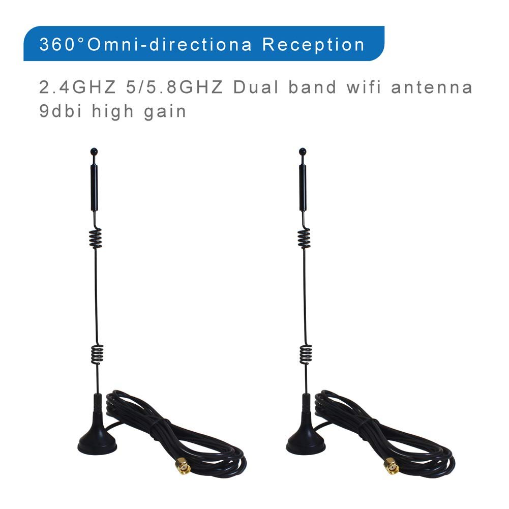 Dual Band Long Range WiFi Antenna 2.4GHZ 5GHZ 5.8GHZ Magnetic Base for IP Camera Router Computer Network Wireless Range Extender