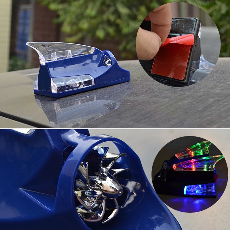Car Truck Wind Powered Led Light Roof Antenna Shark Fin Safe Warning Flash Lamp