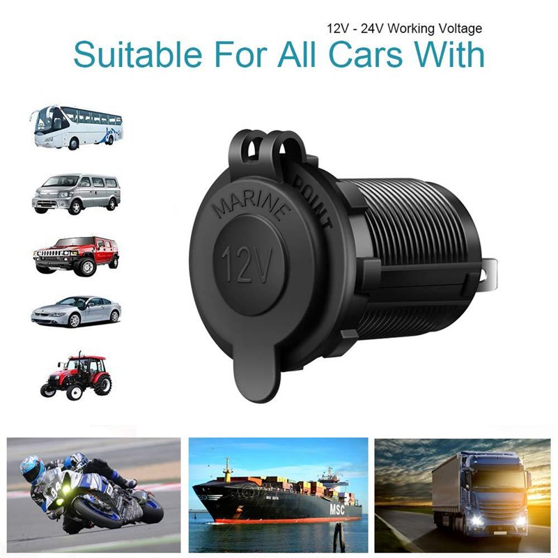 Waterproof Cigarette Lighter Socket Car Marine Motorcycle ATV RV Lighter Socket Power Outlet Socket Receptacle 12V Plug