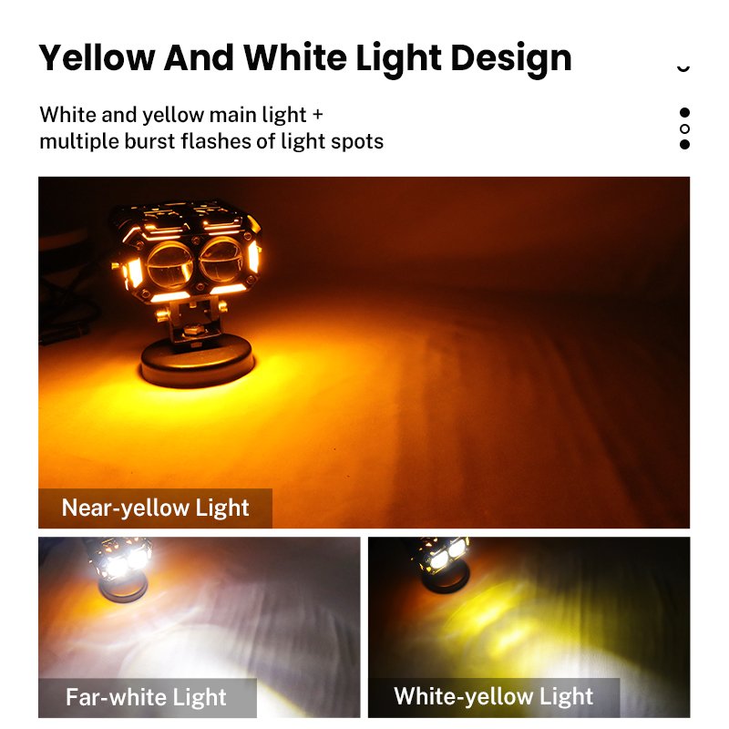 55W High-Power LED Spotlight Double Lens White Yellow Amber Fog Light Front Headlamp Moto for Motorcycle Lighting Systems
