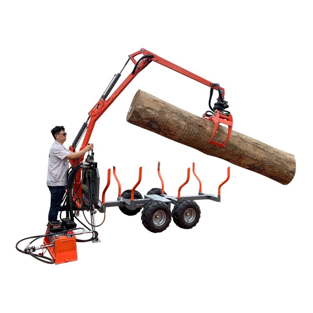 ATV 1.5/ 2 / 3 Tons Timber Trailer With Crane, Hydraulic Log Loader With Firewood Trailer