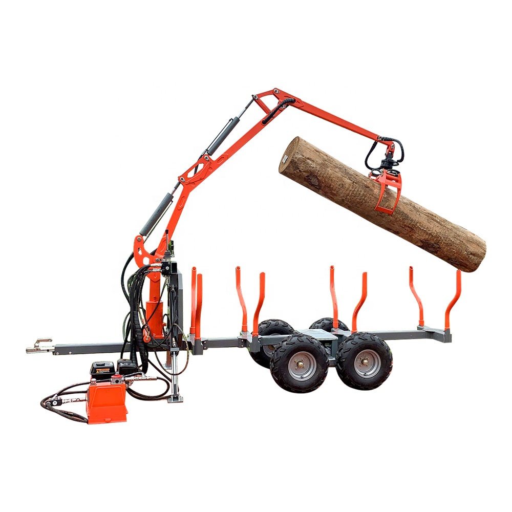 ATV 1.5/ 2 / 3 Tons Timber Trailer With Crane, Hydraulic Log Loader With Firewood Trailer