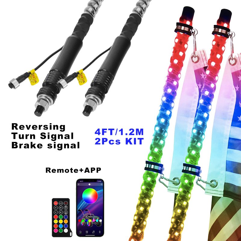 Wholesale Led Flag 3ft 4ft 5ft 6ft Flexible Spiral RGB Antenna Led Offroad UTV RZR Boat Led Whips Light for ATV UTV