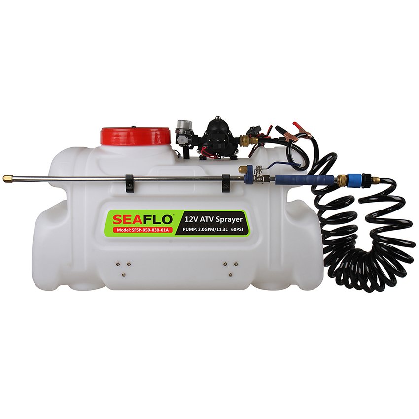 SEAFLO 12 Volt 15 Gallon ATV Spot Sprayer 60PSI 50L White Agricultural ATV Weed Sprayers with Flow Regulator Valve for Farms