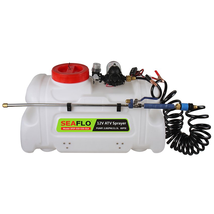 SEAFLO 12 Volt 15 Gallon ATV Spot Sprayer 60PSI 50L White Agricultural ATV Weed Sprayers with Flow Regulator Valve for Farms