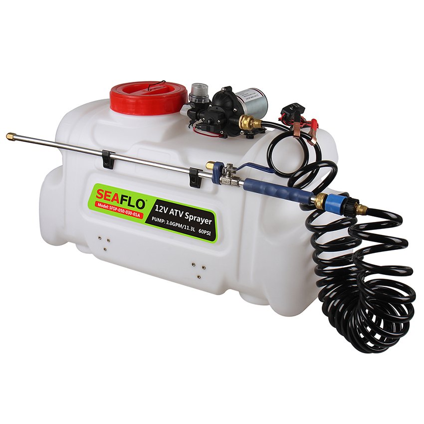 SEAFLO 12 Volt 15 Gallon ATV Spot Sprayer 60PSI 50L White Agricultural ATV Weed Sprayers with Flow Regulator Valve for Farms