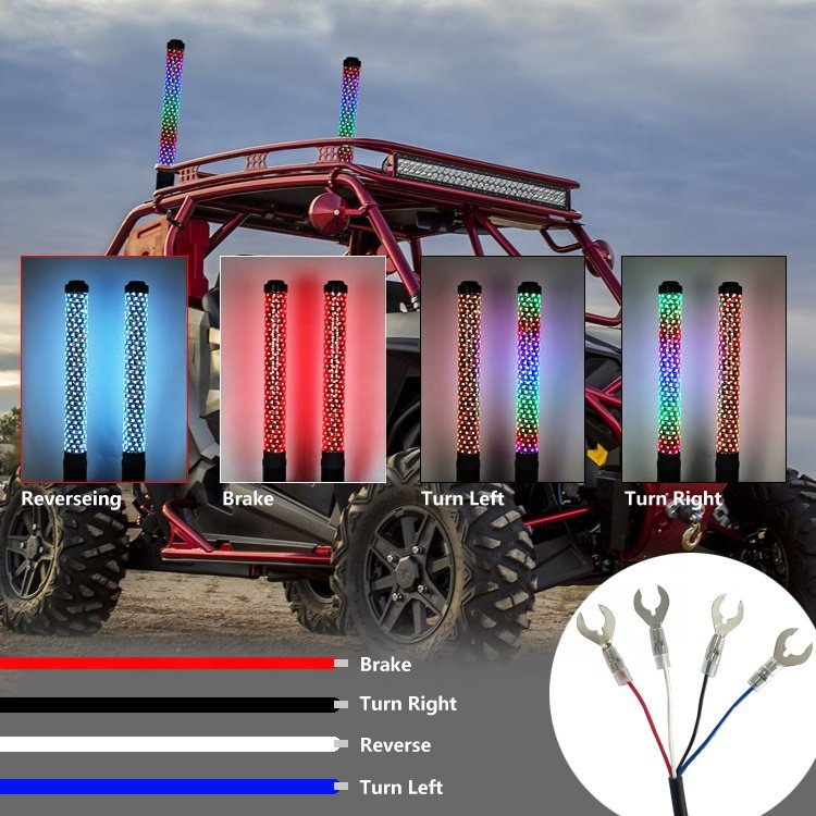 3FT DIA 50mm Fat LED Whip Light Dancing by APP and Remote Control Music Brake Turn Reverse for ATV UTV Can Am Polaris Off Road