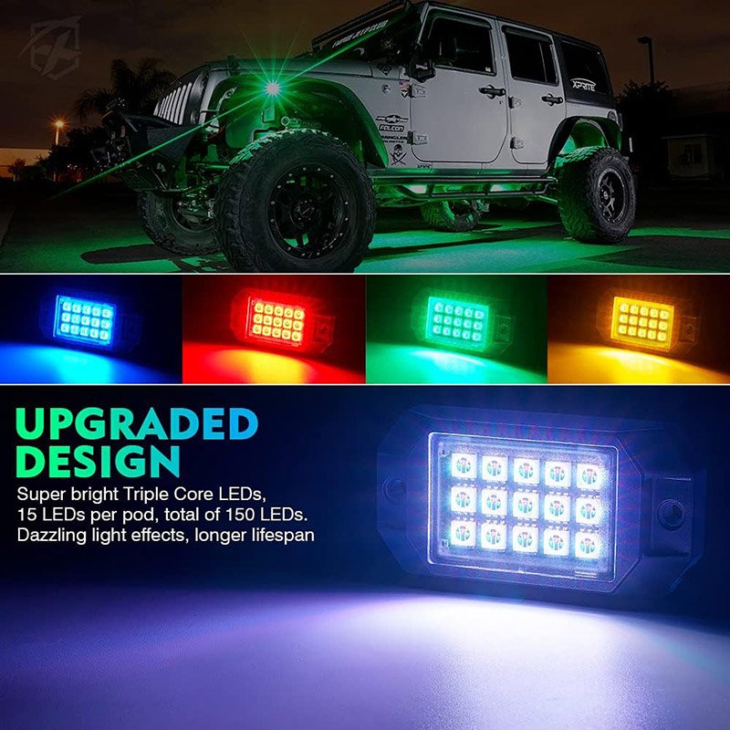 Factory Wholesale Price RGB ATV UTV SUV Rock Light APP+RF Dual Control Model LED Underlow Offroad Rock Light