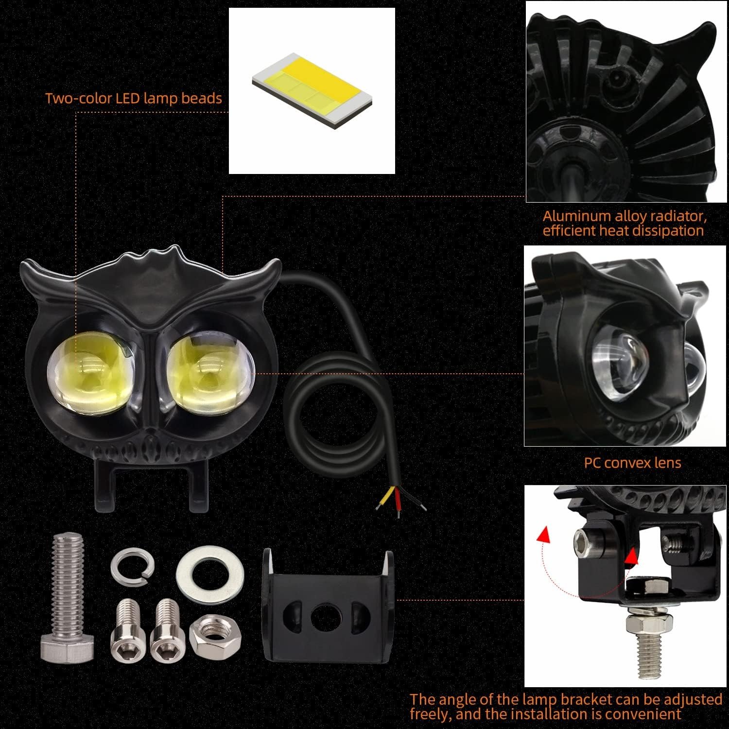 Owl Shape LED Headlight Driving Light 9-60V Additional Front Fog Lights for Motorcycles ATVs Trucks & Bikes