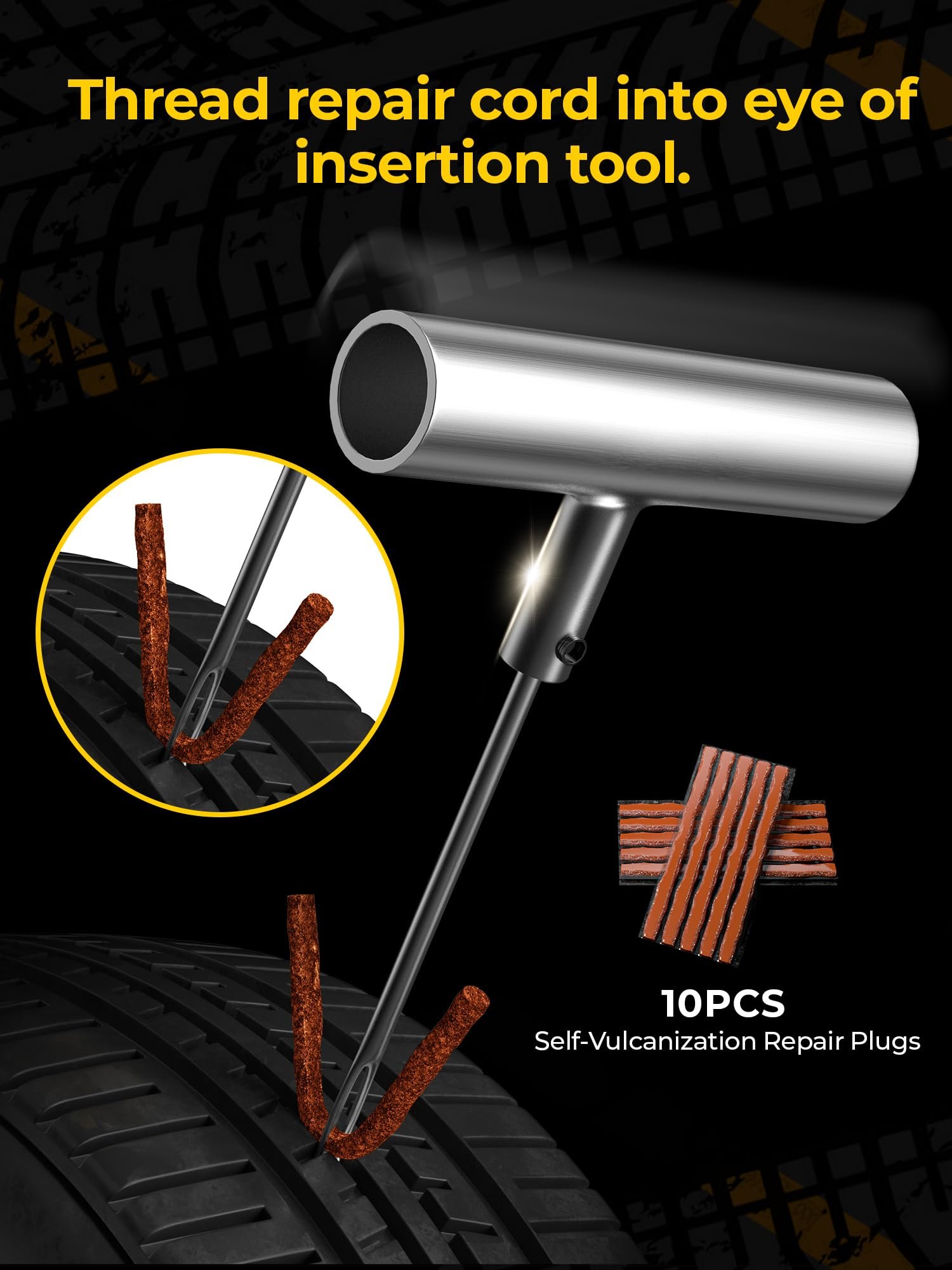 Tire Repair Kit with Plugs Fix Punctures & Plug Flats with Ease for Car, Motorcycle, ATV, UTV, RV, Trailer, Tractor, Jeep, Etc