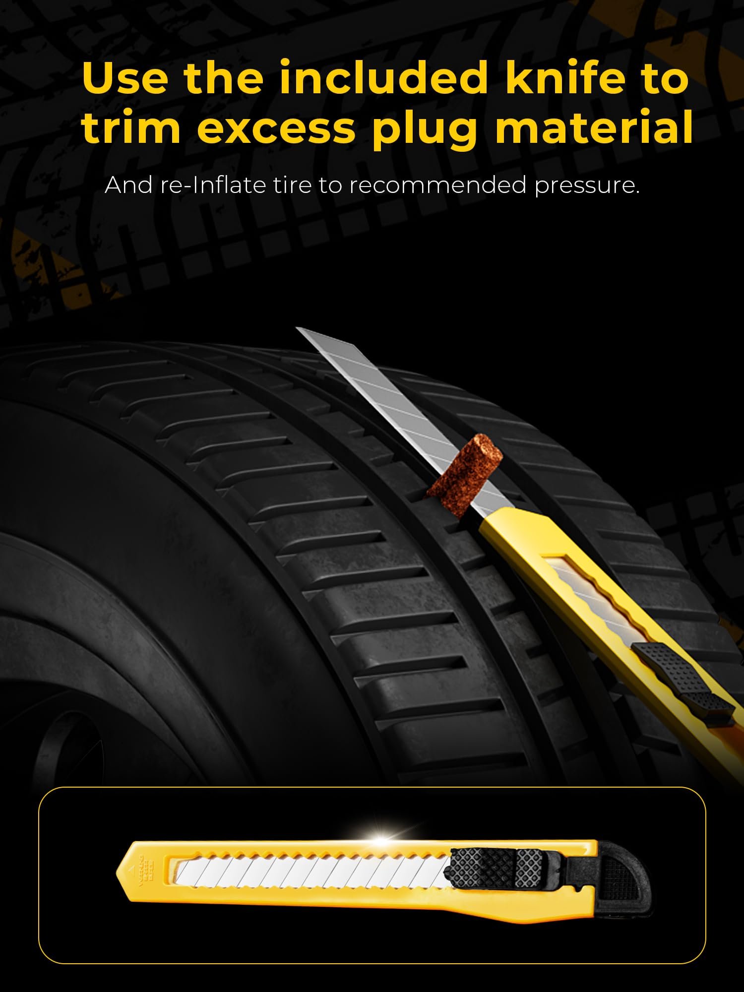 Tire Repair Kit with Plugs Fix Punctures & Plug Flats with Ease for Car, Motorcycle, ATV, UTV, RV, Trailer, Tractor, Jeep, Etc