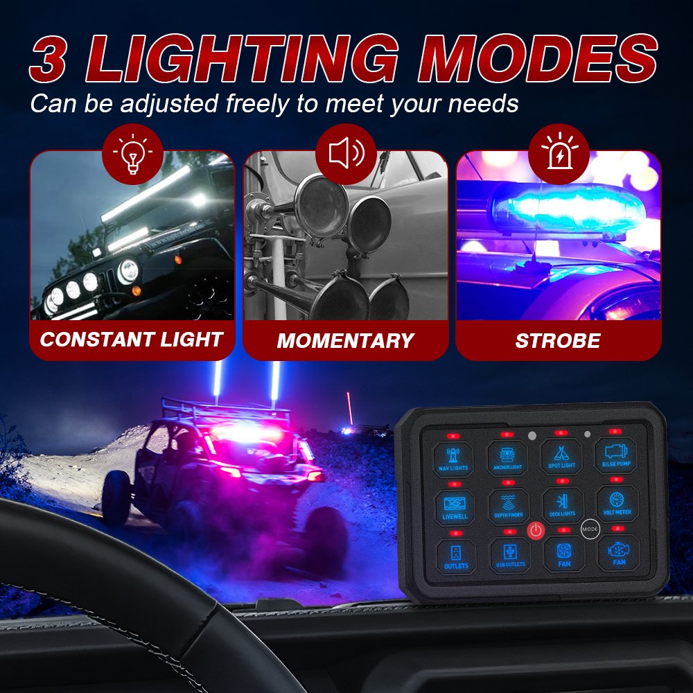 Automatic Dimmable Wifi Relay Switch Panel System Circuit Control RGB Light Switch Panel ATV Off-road 12 Gang Led Switch Panels