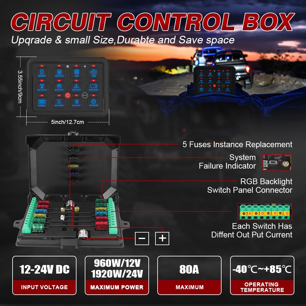 Automatic Dimmable Wifi Relay Switch Panel System Circuit Control RGB Light Switch Panel ATV Off-road 12 Gang Led Switch Panels