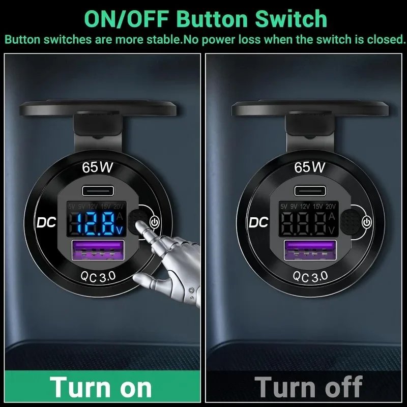 NEW 83W USB C Car Charger Socket Adapter 65W PD & QC3.0 Power Outlet W/ LED Voltmeter Switch for 12-24V Car Marine Motorcycle RV