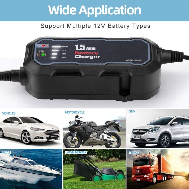 12V 1.5A Automatic Smart Motorcycle Battery Charger Maintainer for Car/RV/ATV/Boat Automatic Battery Trickle Charger With LED