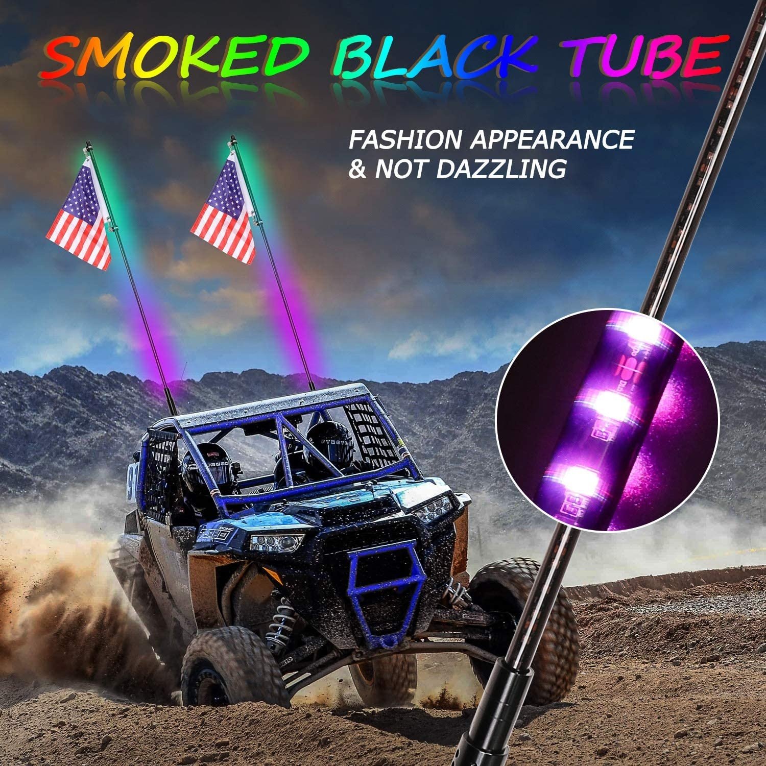 Nawind LED Whip 3ft/4ft/5ft/6ft Length, Black Fiber Glass, RGB Chasing Color UTV ATV Buggy Light, with Antenas, for Polaris