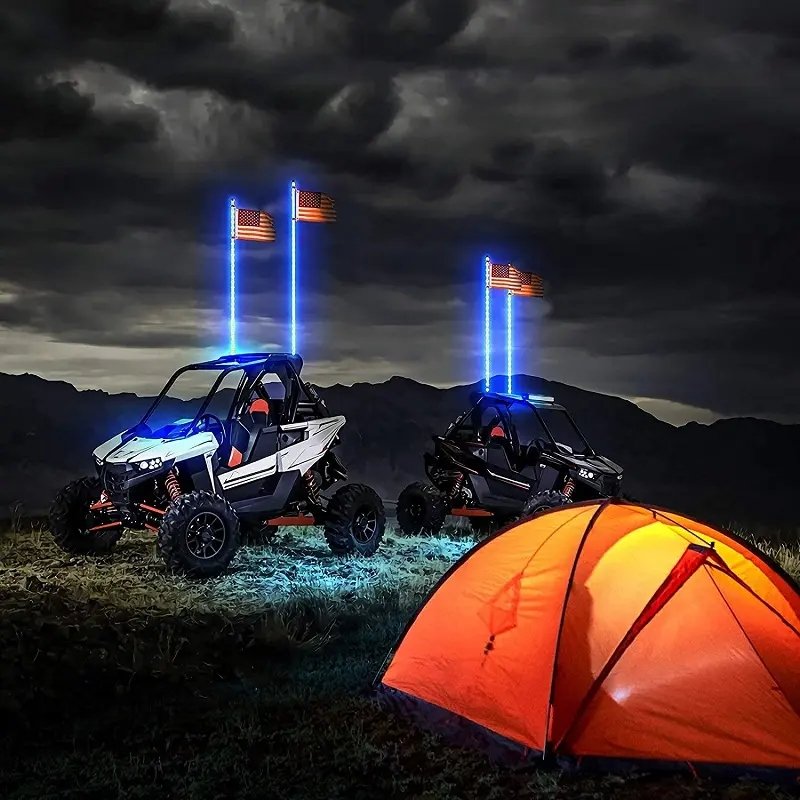 RGB Chasing Flexible 360 Spiral Waterproof Remote Control Buggy Led Whip Light 2 3 4 5 6 Ft for Trailer ATV UTV