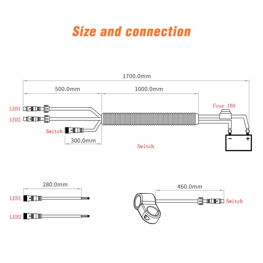Motorcycle Hi/lo Beam LED Fog Driving Lights Wire Harness Handlebar 12V for 3 Way Switch High Low Beam Auto Headlight ATV Jeep