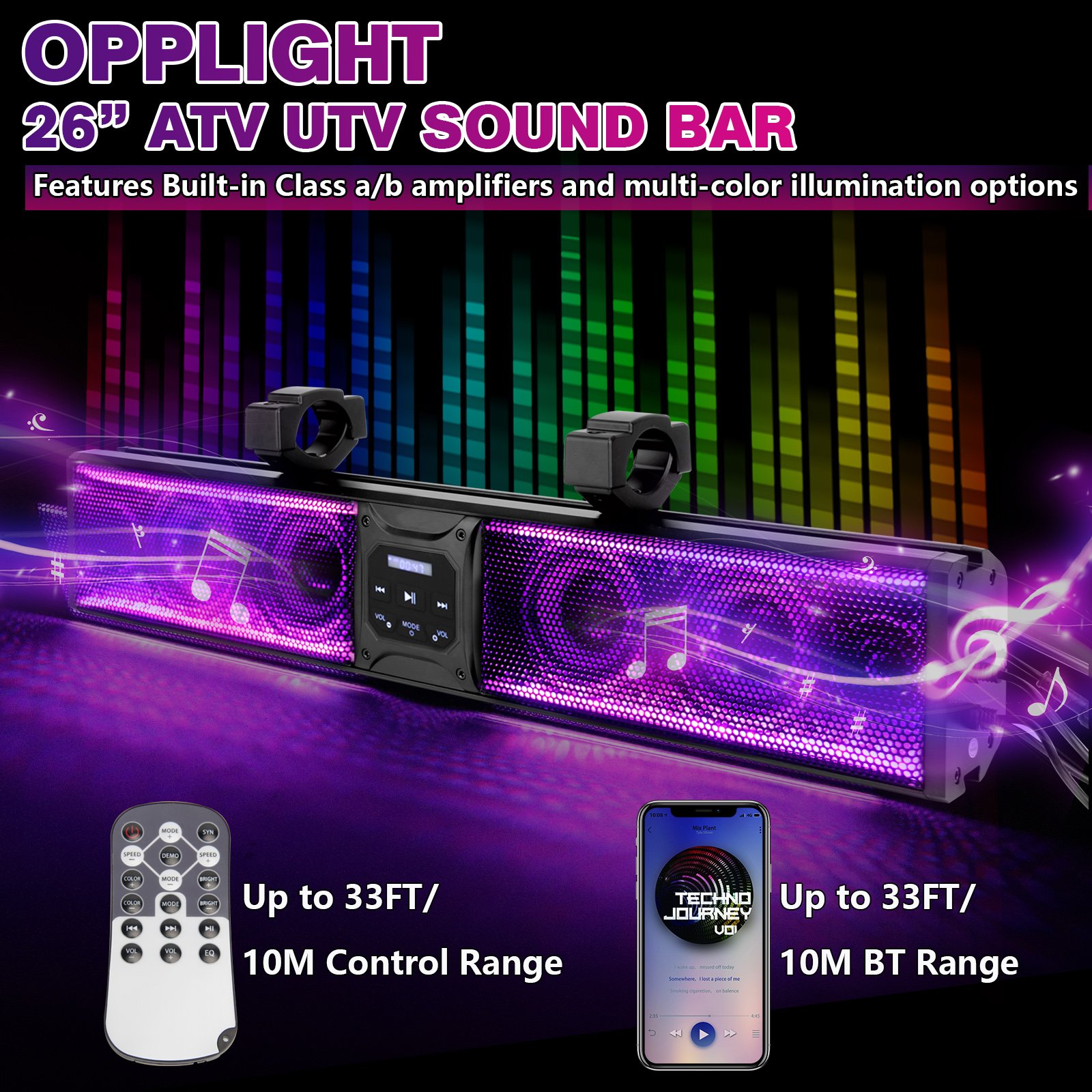 26" ATV UTV Sound Bar RGB COLOR 26 Inch Golf Cart Bluetooth Speaker Synchronize with Music beats