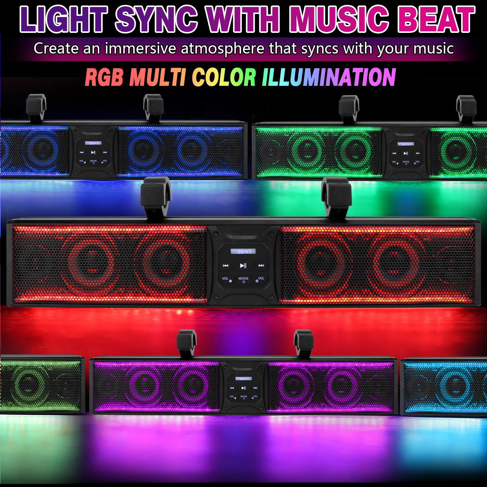 26" ATV UTV Sound Bar RGB COLOR 26 Inch Golf Cart Bluetooth Speaker Synchronize with Music beats