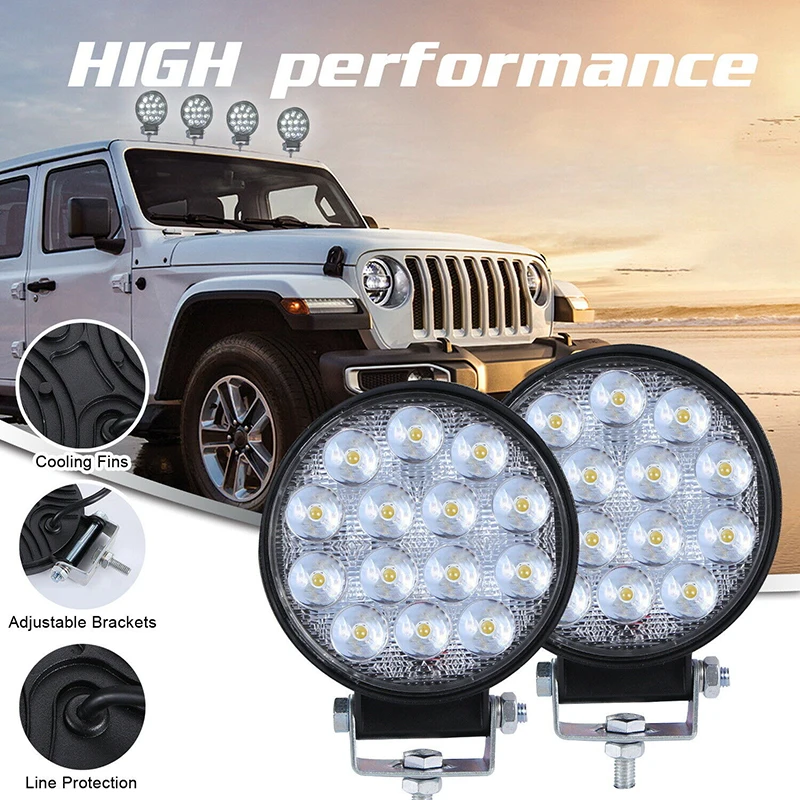 4 Inch 42W Round LED Work Light Spot Flood White Driving Fog Lamps for Truck Tractor Boat Trailer 4x4 Off-Road ATV SUV