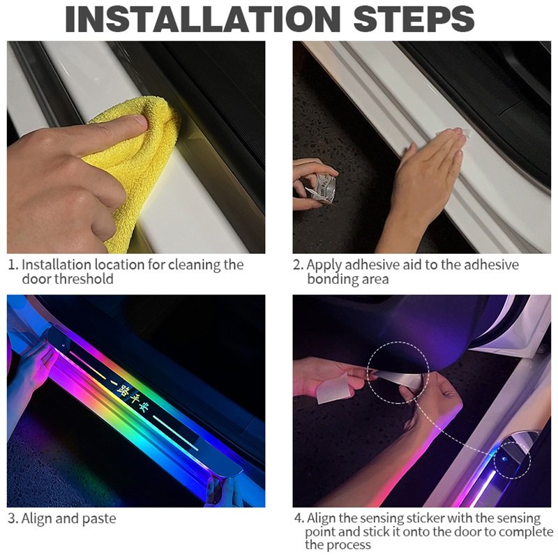4pcs Car Door Welcome Light Wireless Rechargeable Car Door Pedal Atmosphere Light RGB Car Logo Auto Door Sill Plate Ambient Lamp