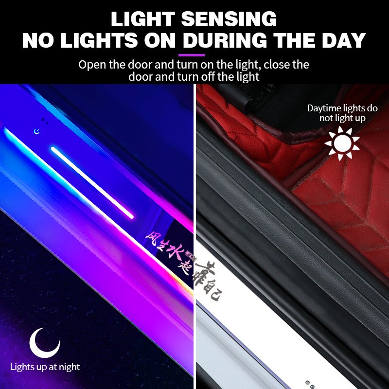 4pcs Car Door Welcome Light Wireless Rechargeable Car Door Pedal Atmosphere Light RGB Car Logo Auto Door Sill Plate Ambient Lamp
