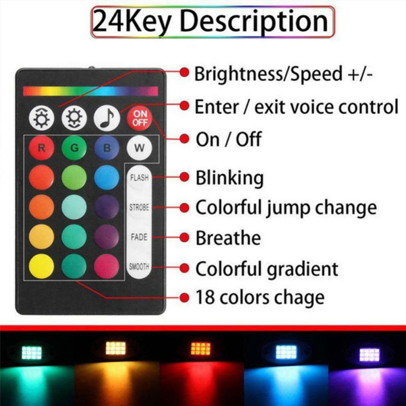 RGB Rock Lights Kit 9 Led 4/6/8/10/12 Pods for Car Jeeps Mini Truck Atv 4x4 Offroad Decorative Underglow Lights Led Rock Light