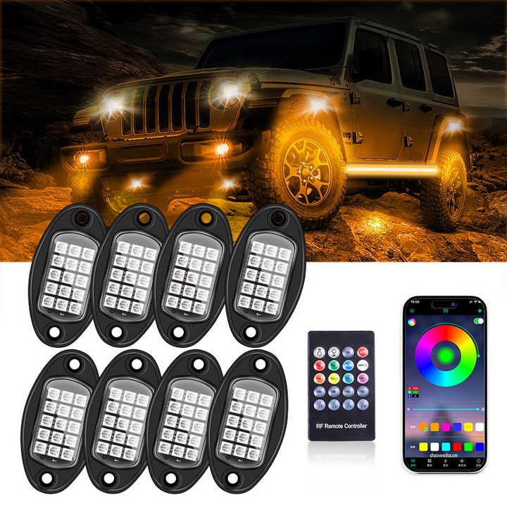 RGB Rock Lights Kit 9 Led 4/6/8/10/12 Pods for Car Jeeps Mini Truck Atv 4x4 Offroad Decorative Underglow Lights Led Rock Light