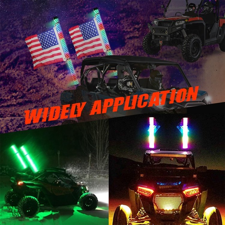 APP Remote Control Brake Turn RGB Sprial Flashing Antena LED 1FT 2FT 3FT Hyper Can Am X3 Maverick Fat Led Whip Lights for RZR