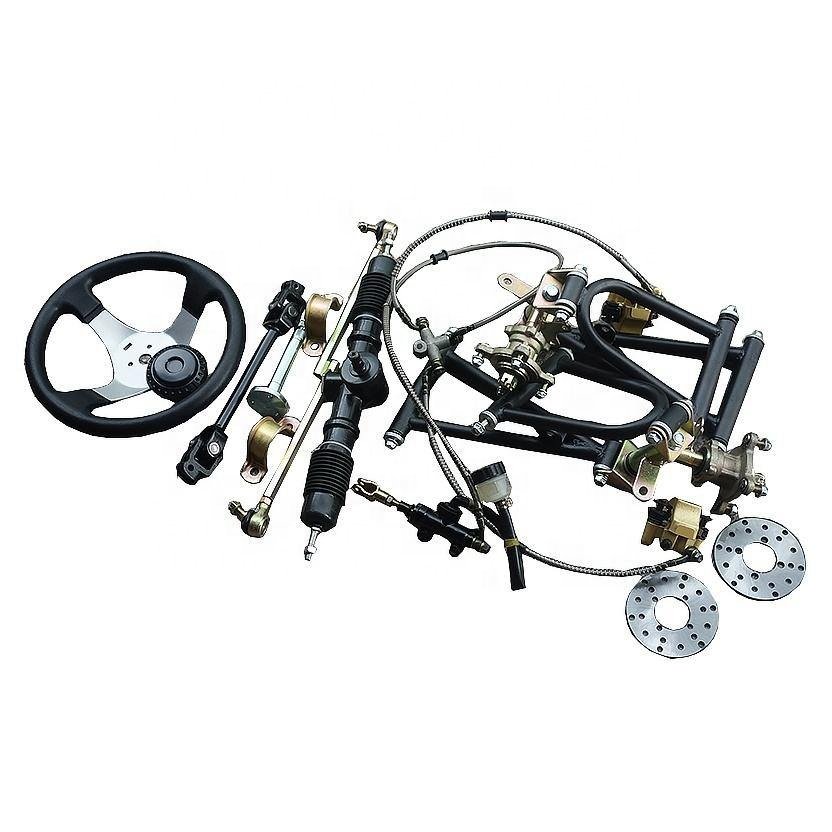 GO KART KARTING UTV Buggy U Joint Tie Rods With Steering Wheel 32cm ATV Steering Gear Rack Pinion