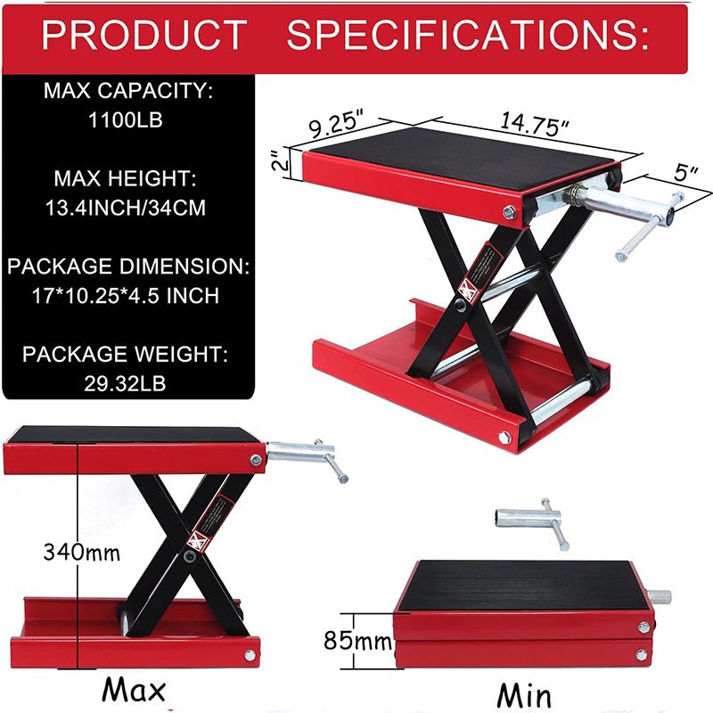 Motorcycle Scissor Lift 1100lb Motorbike Jack Lift Table Wide Deck