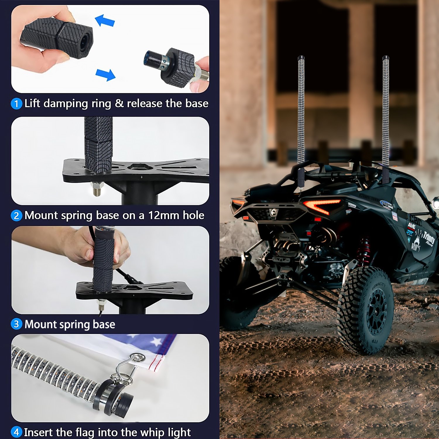 New COB Fat Whip Light Spiral RGB LED Whip Lights with APP&Remote Control,Chasing Lighted Antenna Whip for UTV ATV Can-Am X3