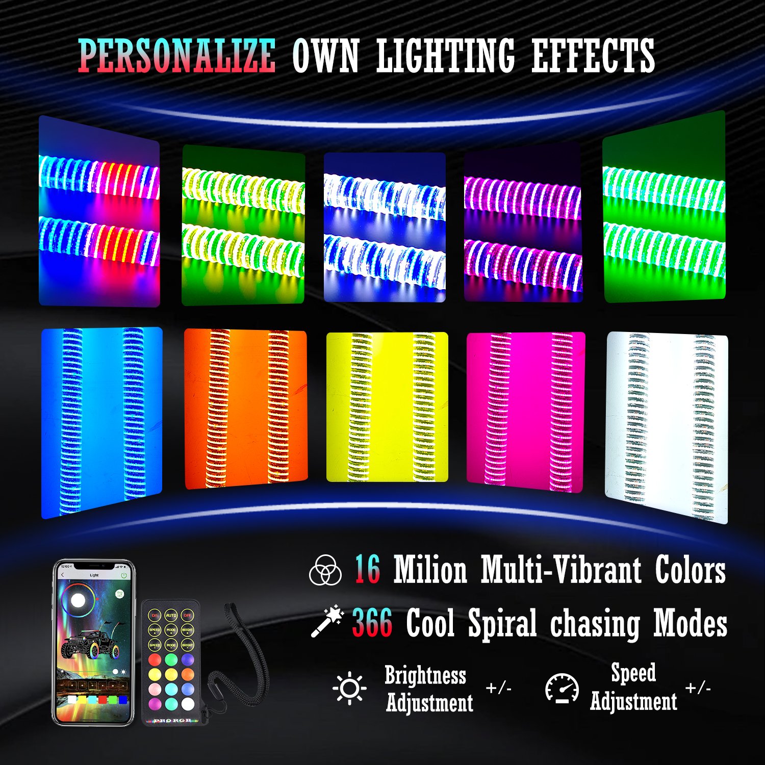 New COB Fat Whip Light Spiral RGB LED Whip Lights with APP&Remote Control,Chasing Lighted Antenna Whip for UTV ATV Can-Am X3