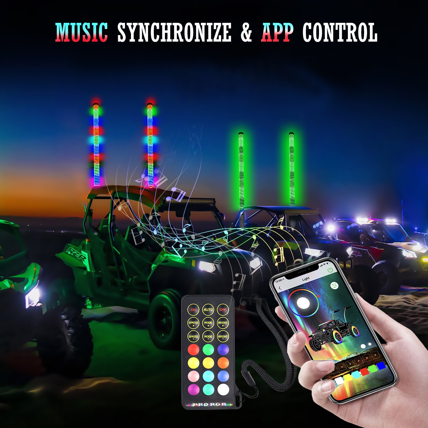 New COB Fat Whip Light Spiral RGB LED Whip Lights with APP&Remote Control,Chasing Lighted Antenna Whip for UTV ATV Can-Am X3